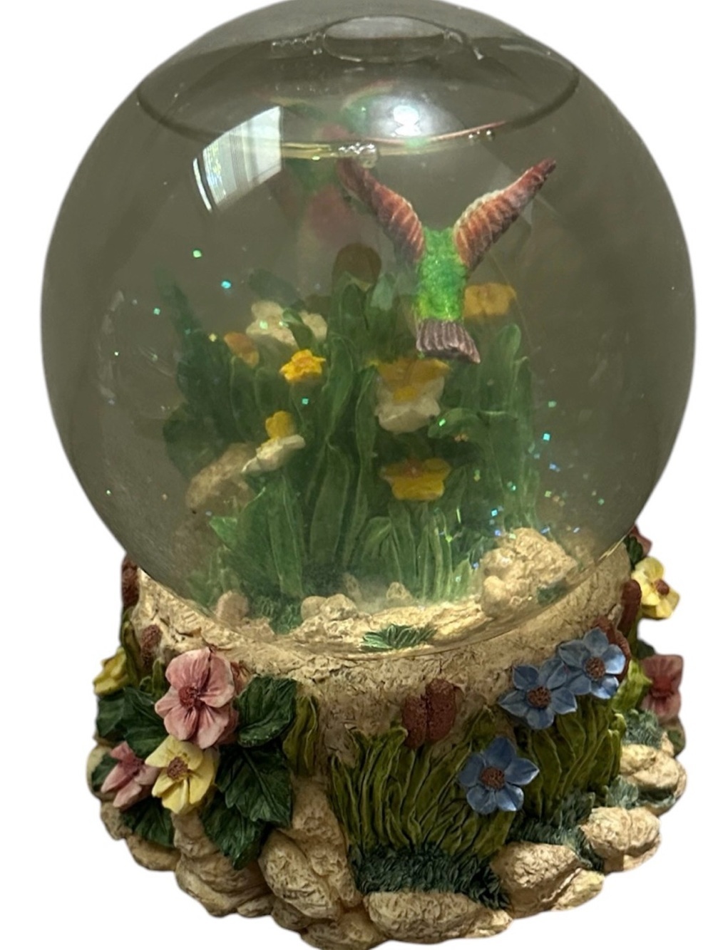 West land Decorative Hummingbird Snow Globe - Green Accent Floral Design